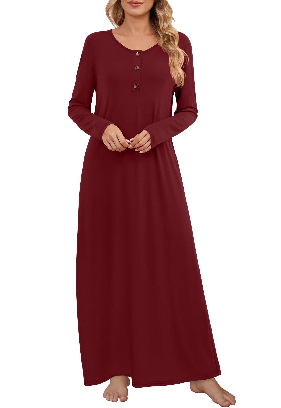 DouBCQ Nightgowns for Women Long Sleeve Button House Dress Soft Sleepwear