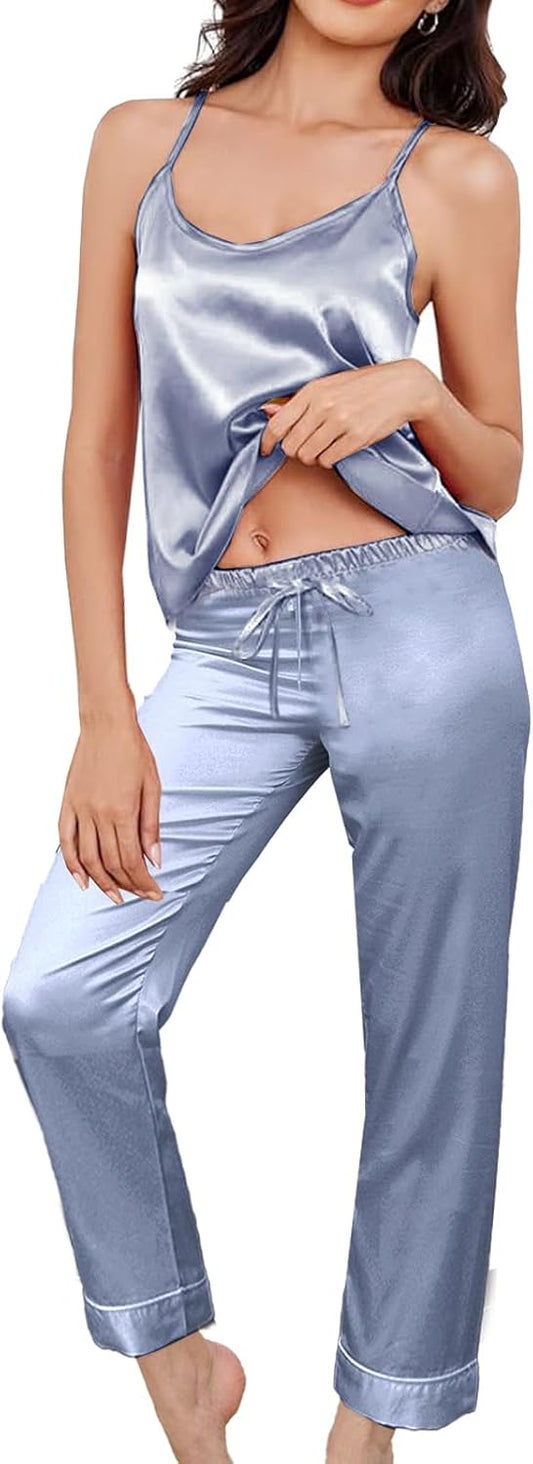 3Pcs Womens Satin Pajamas Set Silk Pj Sets Sexy Camisole Tops And Pants Silky Pajama XS-4XL Pjs Sleepwear