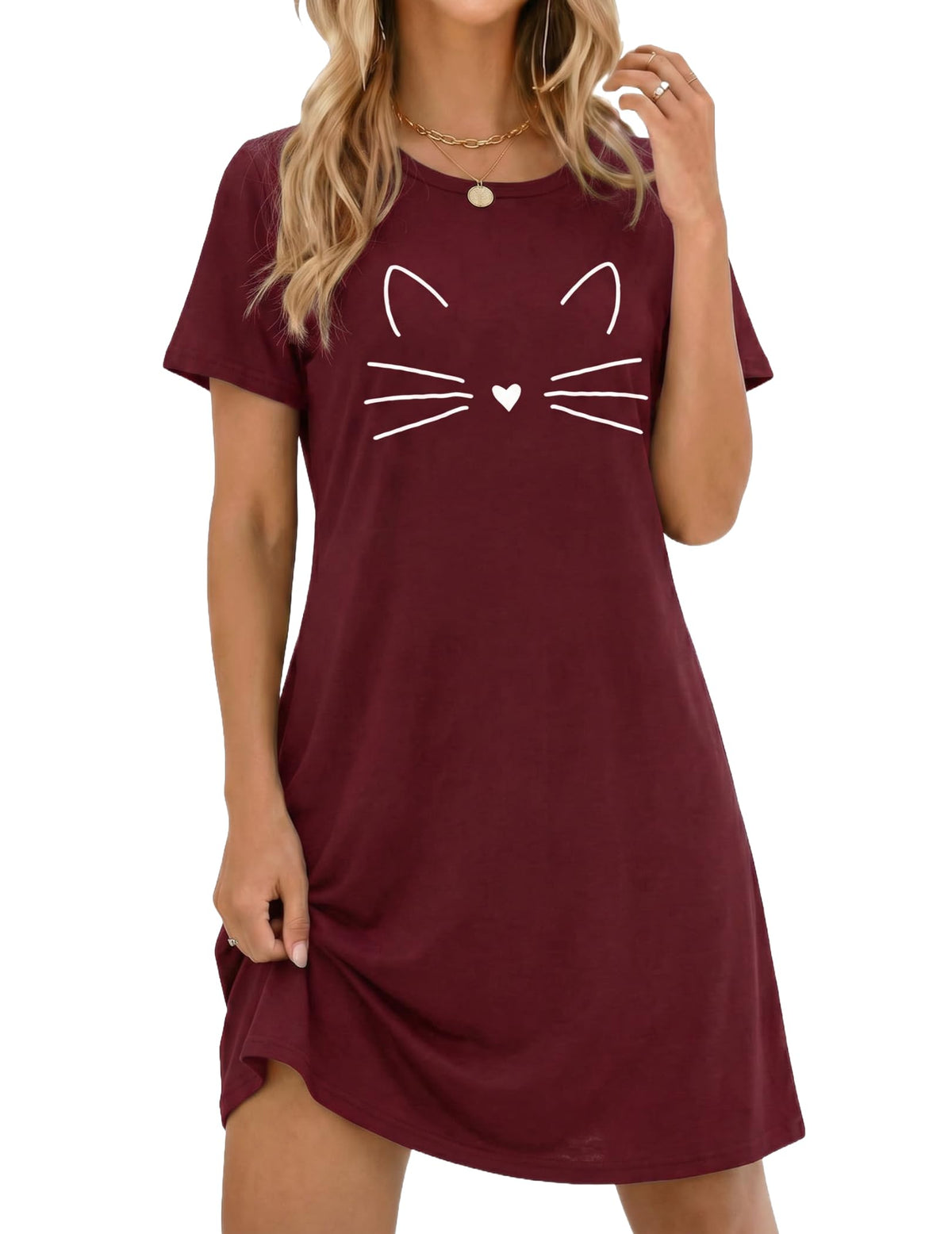 Ekouaer Nightgowns for Women Short Sleeve Night Dress Printed Sleepwear