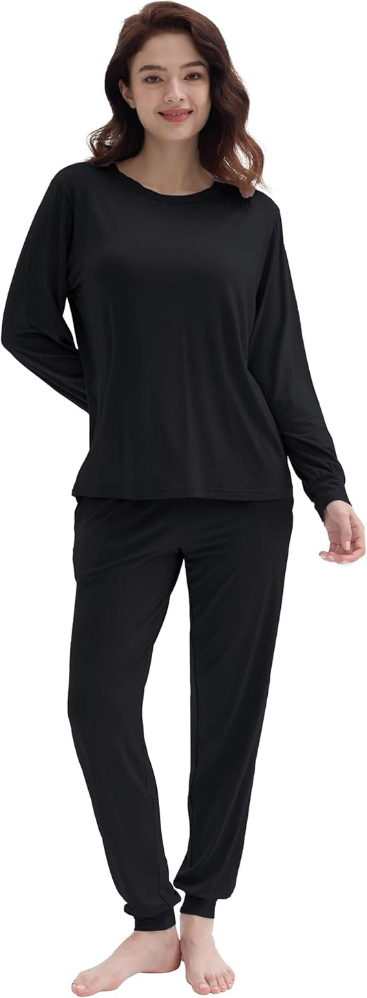 Joyaria Bamboo Viscose Pajamas Women Soft Long Sleeve Cooling Jogger Pants