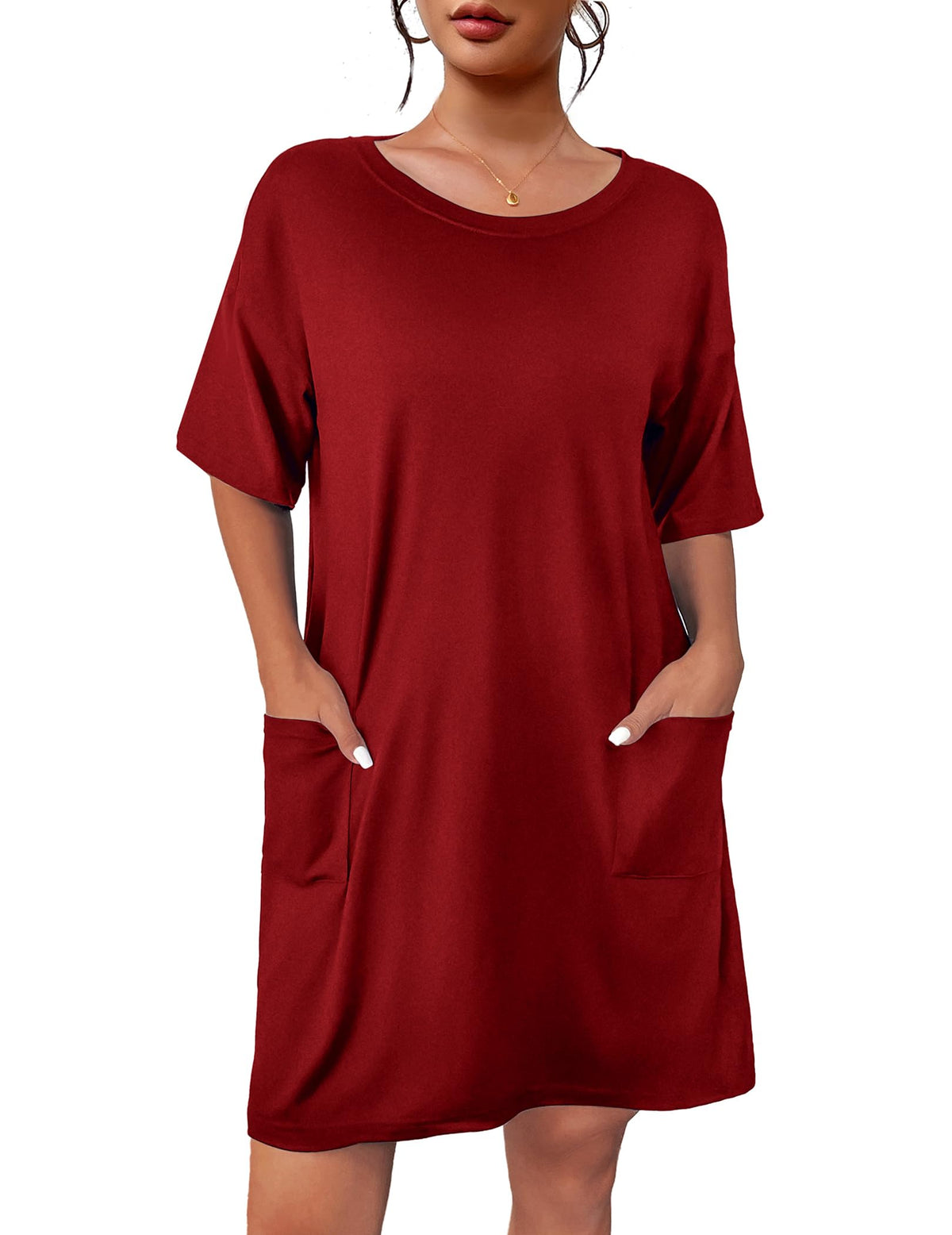Ekouaer Womens Nightgown with Pockets Short Sleeve Sleep Shirts