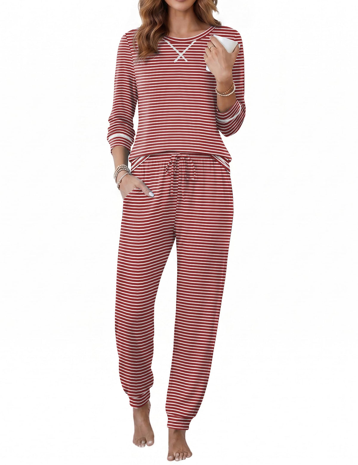 Ekouaer Pajamas for Women Set Long Sleeve Top and Jogger Pants Lounge Sets