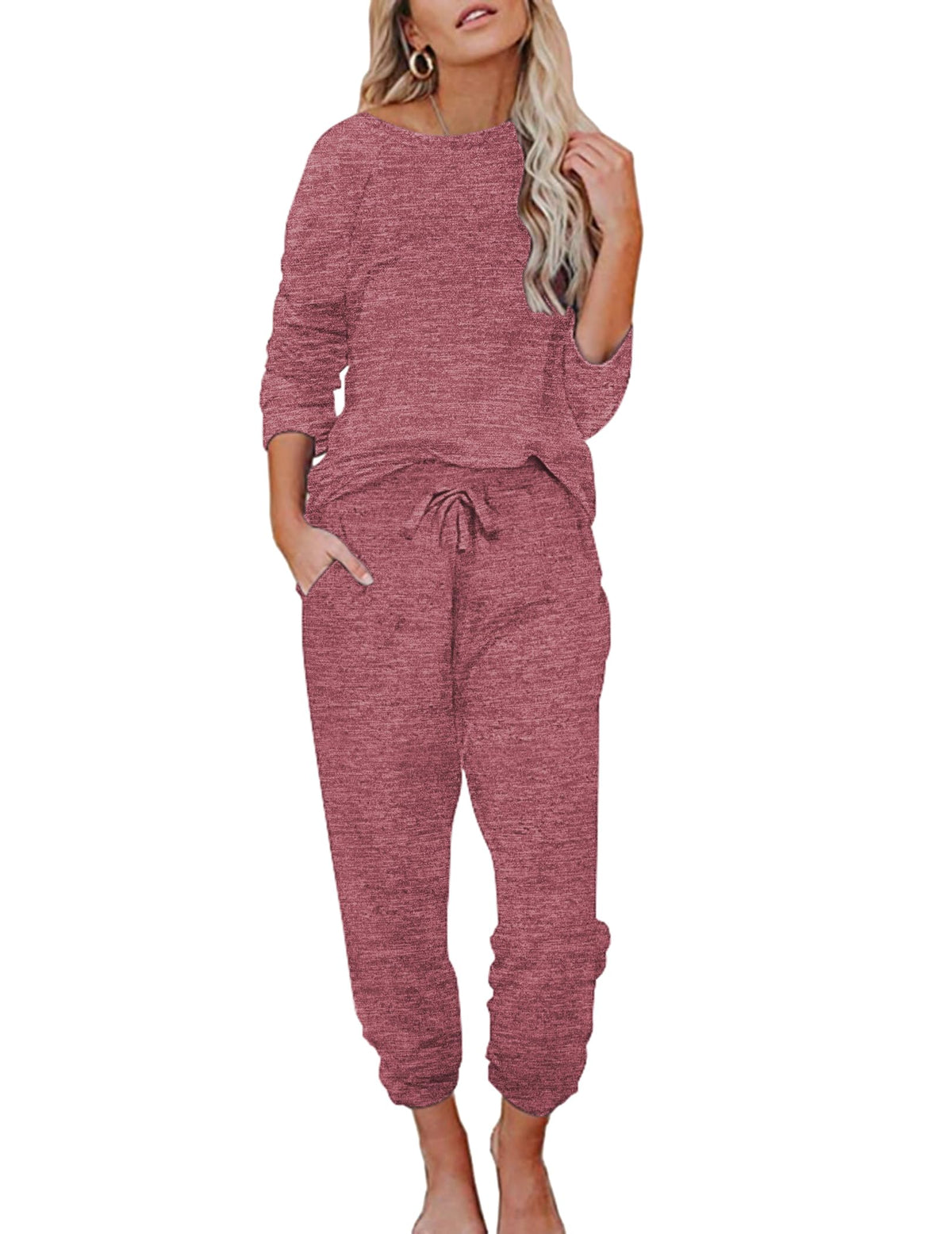 Ekouaer Womens Pajamas Set Long Sleeve Loungewear Soft Joggers with Pockets