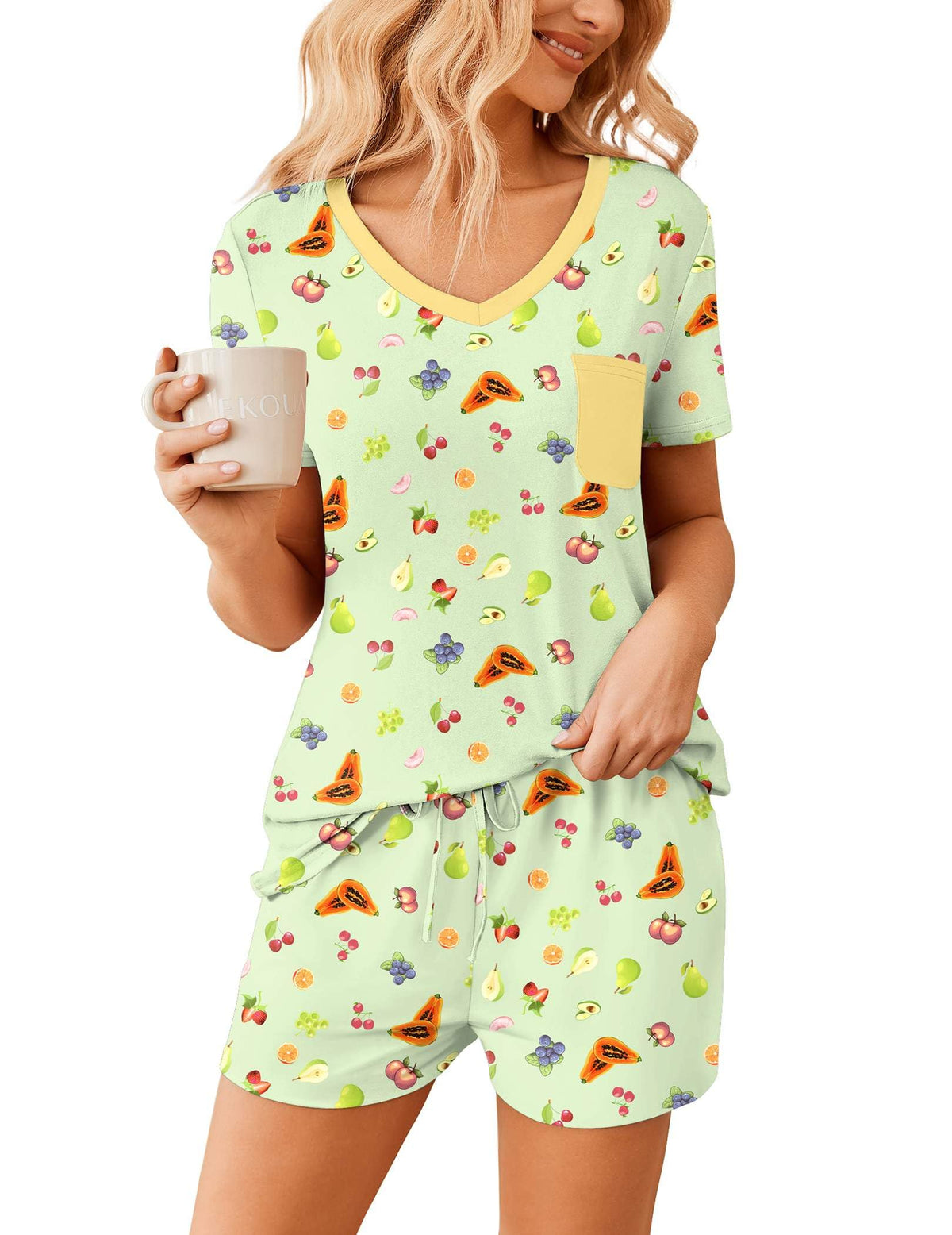 Ekouaer Womens Pajama Sets Shorts Soft 2 Piece Lounge Set with Chest Pocket