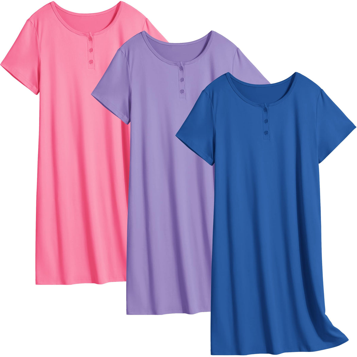 Ekouaer 3 Pack Women's Sleepshirts Soft Sleepwear Short Sleeve T-Shirt Nightgowns Casual Sleepdress Nightshirts