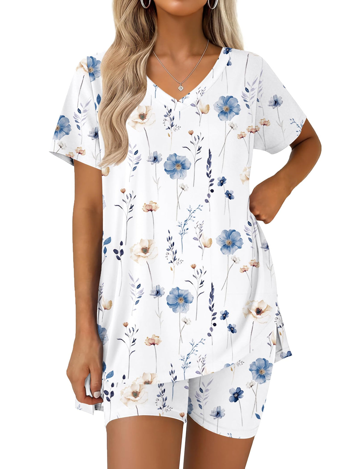 Ekouaer Pajamas for Womens Set 2 Piece Short Sleeve Matching Pj Shorts Sets