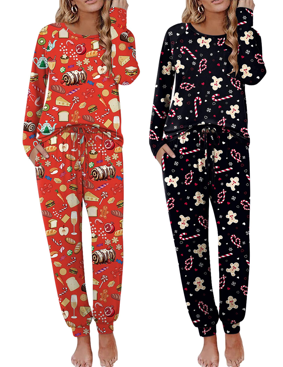 Ekouaer 2 Pack Womens Pajama Sets Long Sleeve Pjs Soft Comfy Lounge Set
