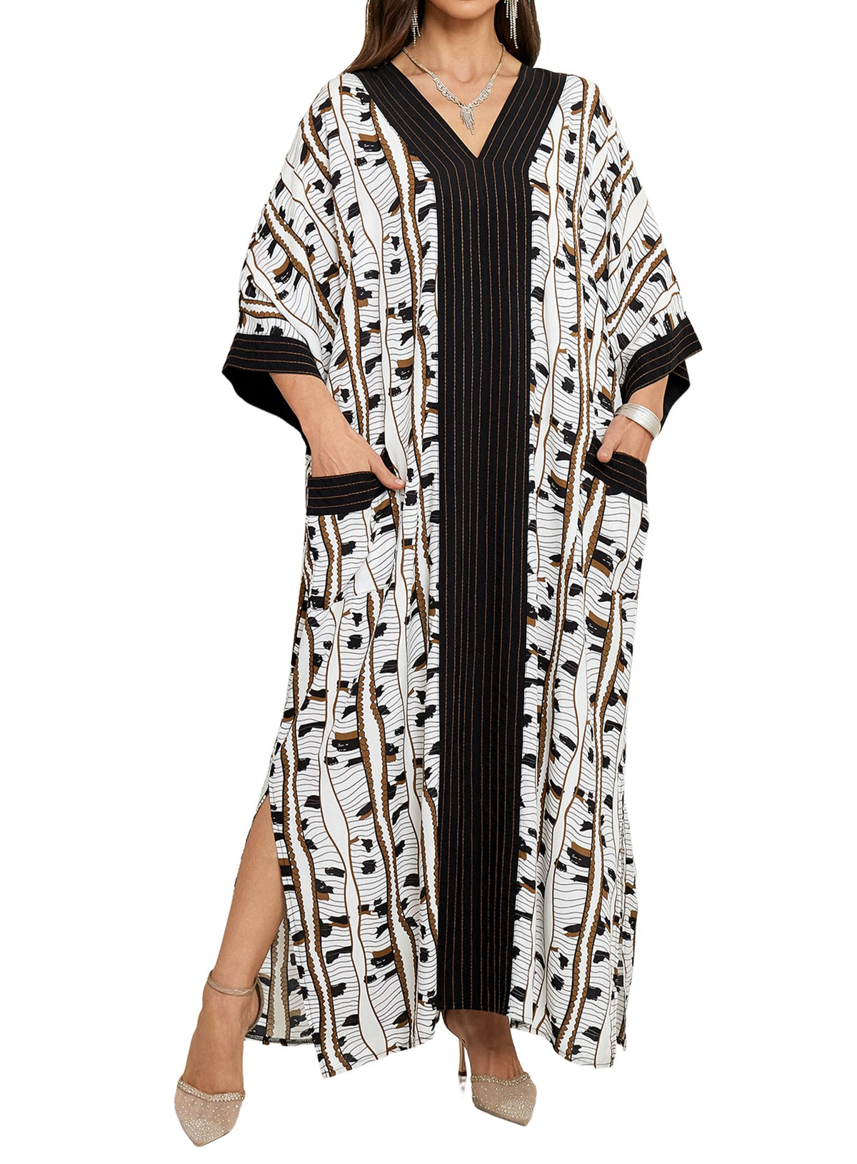 cthseie Women's Kaftan Dress Plus Size V-Neck Pocket Lightweight Swimwear Coverups Moomoo Nightgown Beach Loungewear
