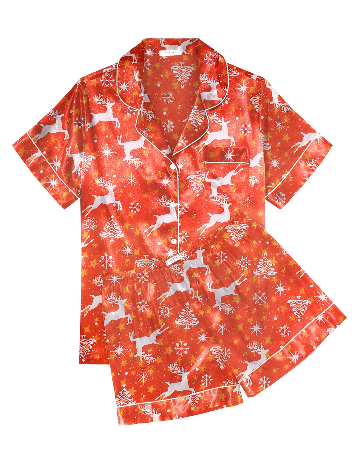 Ekouaer Womens Silk Satin Pajama Sets Soft Short Sleeve Button Up Sleepwear