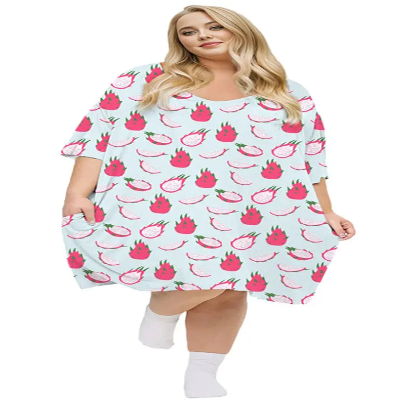 KFUBUO Plus Size Nightgown for Women V-Neck Sleep  Dress Pjs Lounge Short Sleeves Sleepwear With Pocket Fit S-5XL Pajamas Elastic Loungewear Breathable Fabric