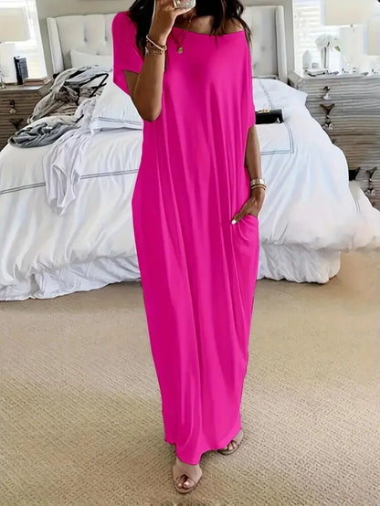 Yodutry Women's Plain Relaxed Fit Batwing Sleeve Nightwear - Soft Casual Pockets Nightdress, All Seasons Yoga & Leisure Loungewear