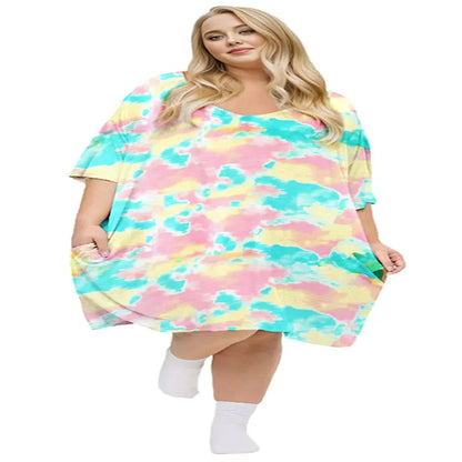 KFUBUO Plus Size Nightgown for Women V-Neck Sleep  Dress Pjs Lounge Short Sleeves Sleepwear With Pocket Fit S-5XL Pajamas Elastic Loungewear Breathable Fabric