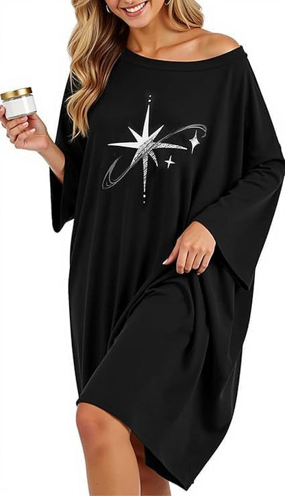 HONGTEYA Plus Size Nightgowns for Women Oversized Sleep Tshirts Dress Short Sleeves Sleepwear With Pocket Fit S-5XL