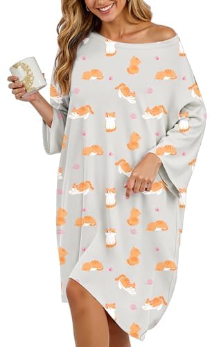 HONGTEYA Plus Size Nightgowns for Women Oversized Sleep Tshirts Dress Short Sleeves Sleepwear With Pocket Fit S-5XL