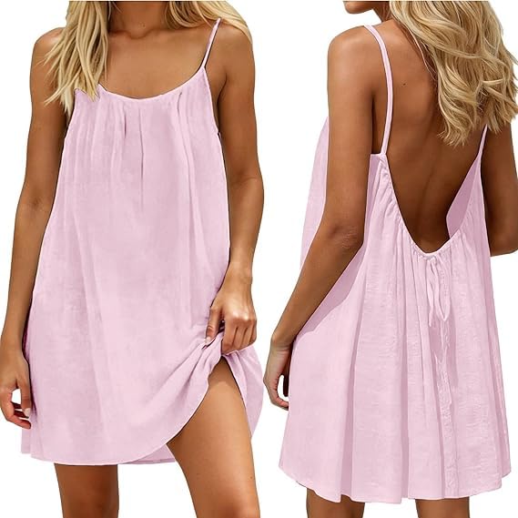 Backless Cami Dress for Women Short Mini Backless Dress Sleeveless Cami Lounge Dress Above Knee House Dress