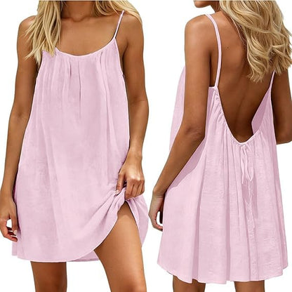 Backless Cami Dress for Women Short Mini Backless Dress Sleeveless Cami Lounge Dress Above Knee House Dress