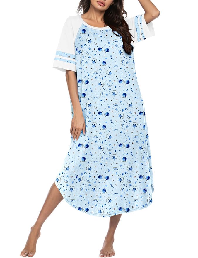 Ekouaer Nightgowns for Women Cotton Long Night Gowns Plus Size Moo Moos