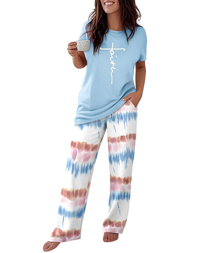 CHICME Pajama Sets for Women 2 Piece Short Sleeve Lounge Pj Sets