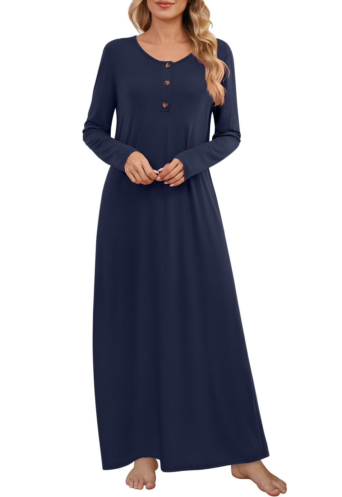 DouBCQ Nightgowns for Women Long Sleeve Button House Dress Soft Sleepwear