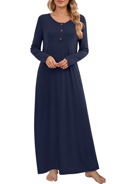 DouBCQ Nightgowns for Women Long Sleeve Button House Dress Soft Sleepwear