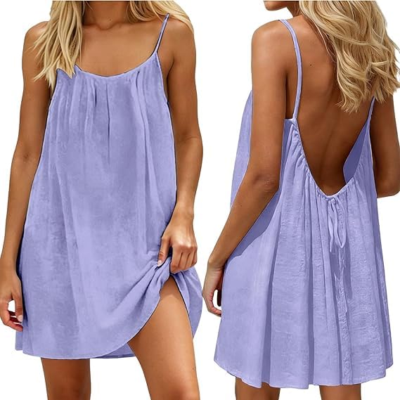 Backless Cami Dress for Women Short Mini Backless Dress Sleeveless Cami Lounge Dress Above Knee House Dress