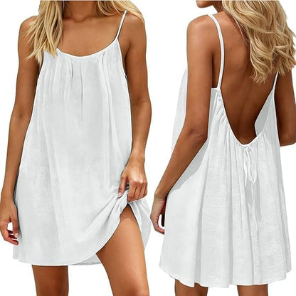 Backless Cami Dress for Women Short Mini Backless Dress Sleeveless Cami Lounge Dress Above Knee House Dress