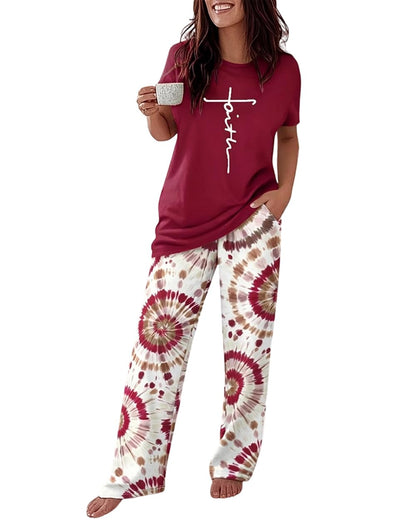 CHICME Pajama Sets for Women 2 Piece Short Sleeve Lounge Pj Sets
