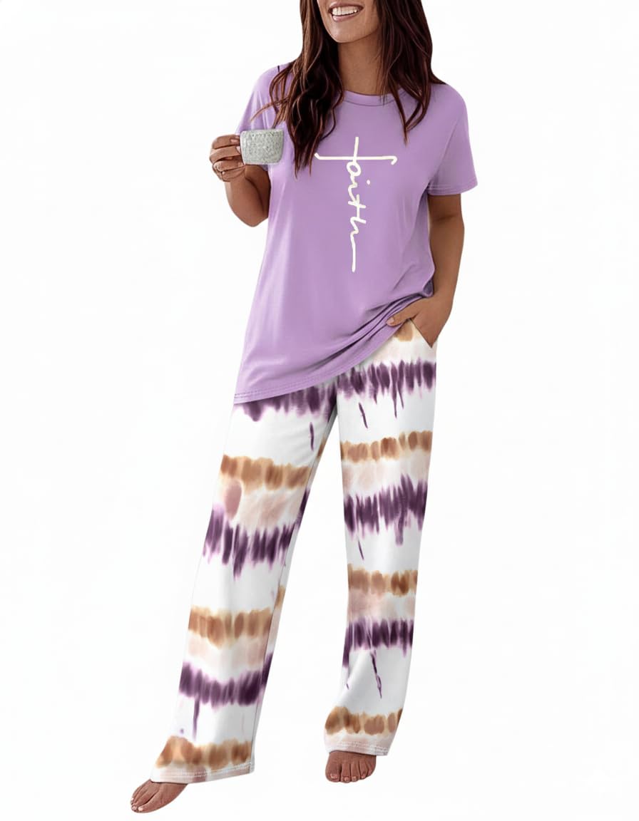 CHICME Pajama Sets for Women 2 Piece Short Sleeve Lounge Pj Sets