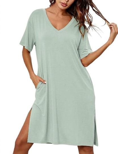 Ekouaer Womens Plus Size Nightgown Bamboo Viscose Short Sleeve Sleepshirt