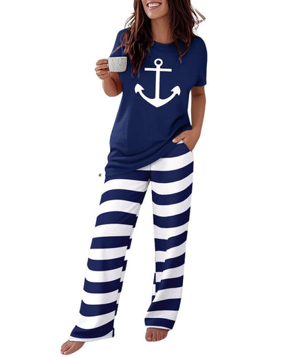 CHICME Pajama Sets for Women 2 Piece Short Sleeve Lounge Pj Sets