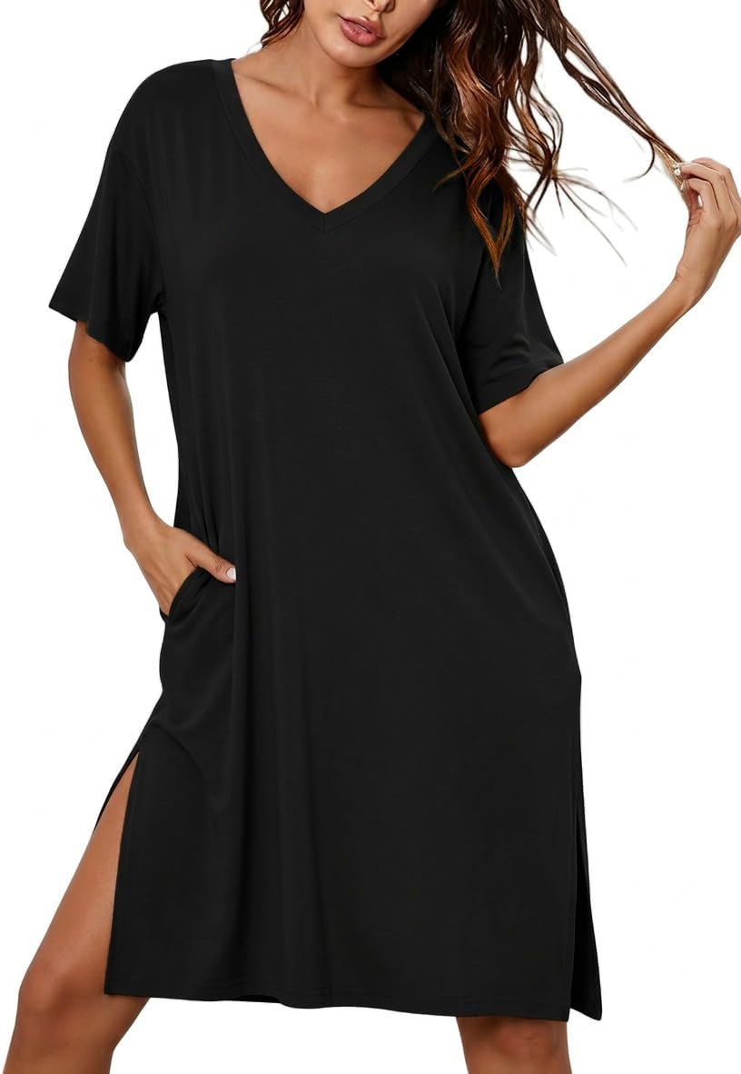 Ekouaer Womens Plus Size Nightgown Bamboo Viscose Short Sleeve Sleepshirt