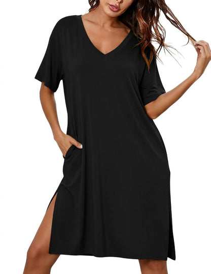 Ekouaer Womens Plus Size Nightgown Bamboo Viscose Short Sleeve Sleepshirt
