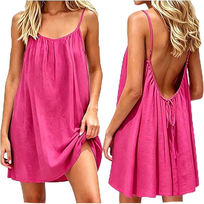 Backless Cami Dress for Women Short Mini Backless Dress Sleeveless Cami Lounge Dress Above Knee House Dress