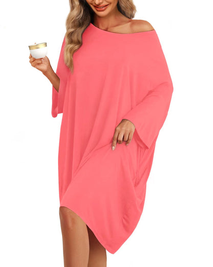 KFUBUO Plus Size Nightgowns for Women Oversized Sleep Tshirts Dress Short Sleeves Sleepwear With Pocket Fit S-5XL
