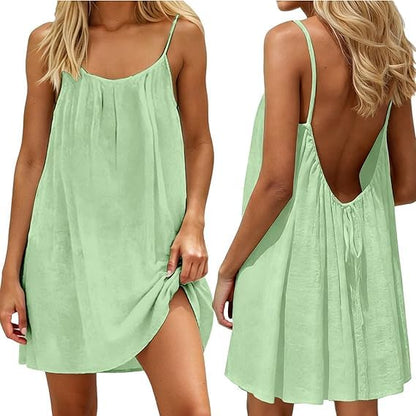 Backless Cami Dress for Women Short Mini Backless Dress Sleeveless Cami Lounge Dress Above Knee House Dress