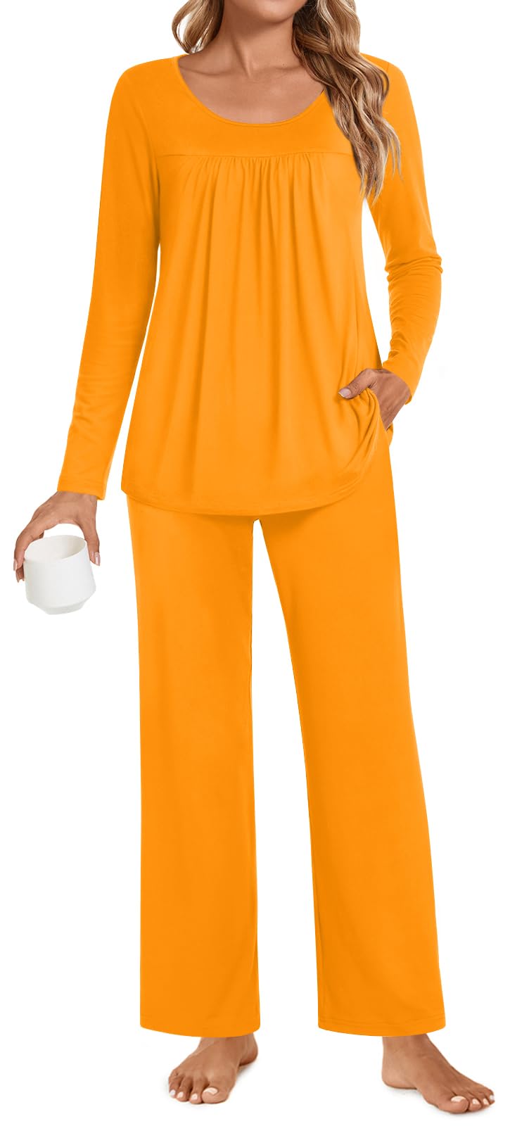 POPYOUNG Womens Pajama Set 2 Pieces Fall Pjs Comfy Sleepwear with Pockets