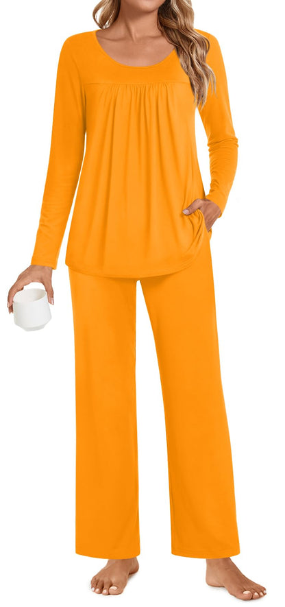 POPYOUNG Womens Pajama Set 2 Pieces Fall Pjs Comfy Sleepwear with Pockets