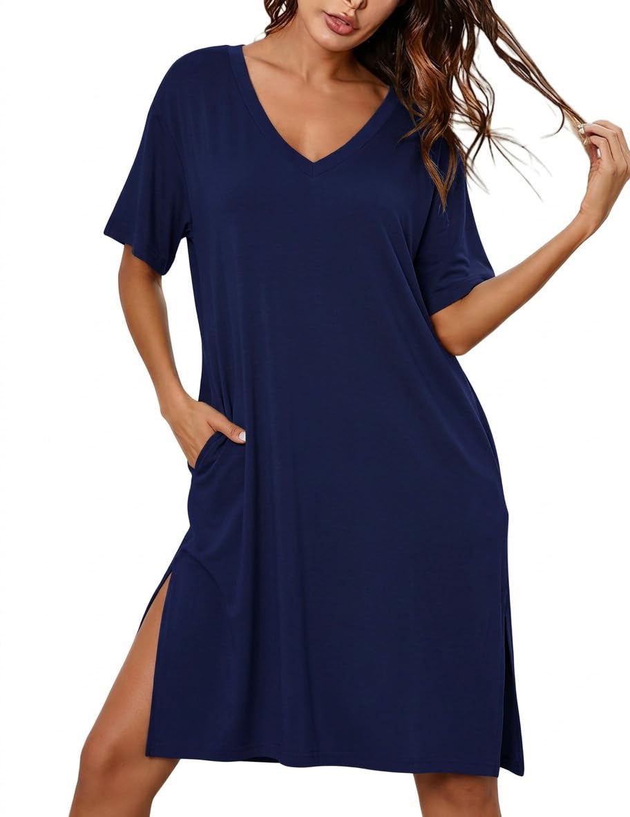 Ekouaer Womens Plus Size Nightgown Bamboo Viscose Short Sleeve Sleepshirt