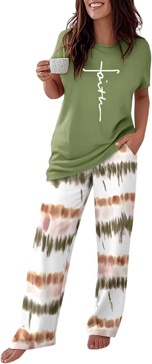 CHICME Pajama Sets for Women 2 Piece Short Sleeve Lounge Pj Sets