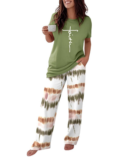CHICME Pajama Sets for Women 2 Piece Short Sleeve Lounge Pj Sets