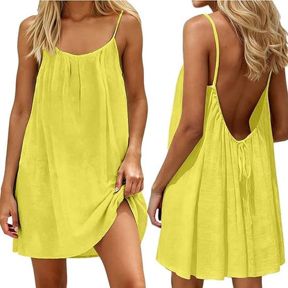 Backless Cami Dress for Women Short Mini Backless Dress Sleeveless Cami Lounge Dress Above Knee House Dress