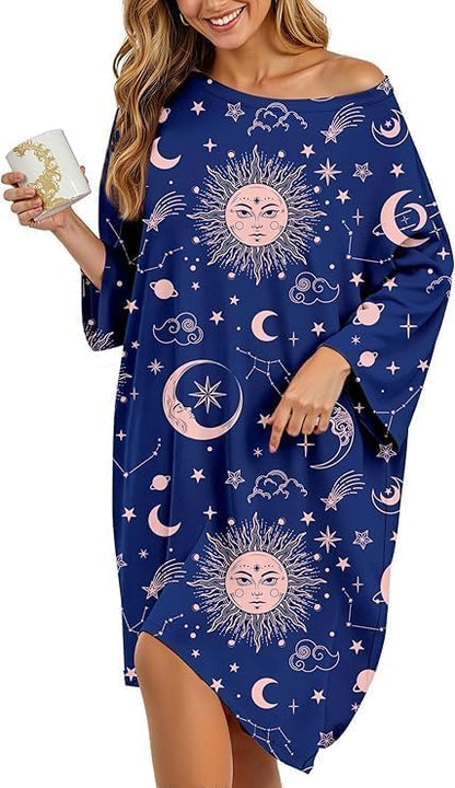 HONGTEYA Plus Size Nightgowns for Women Oversized Sleep Tshirts Dress Short Sleeves Sleepwear With Pocket Fit S-5XL