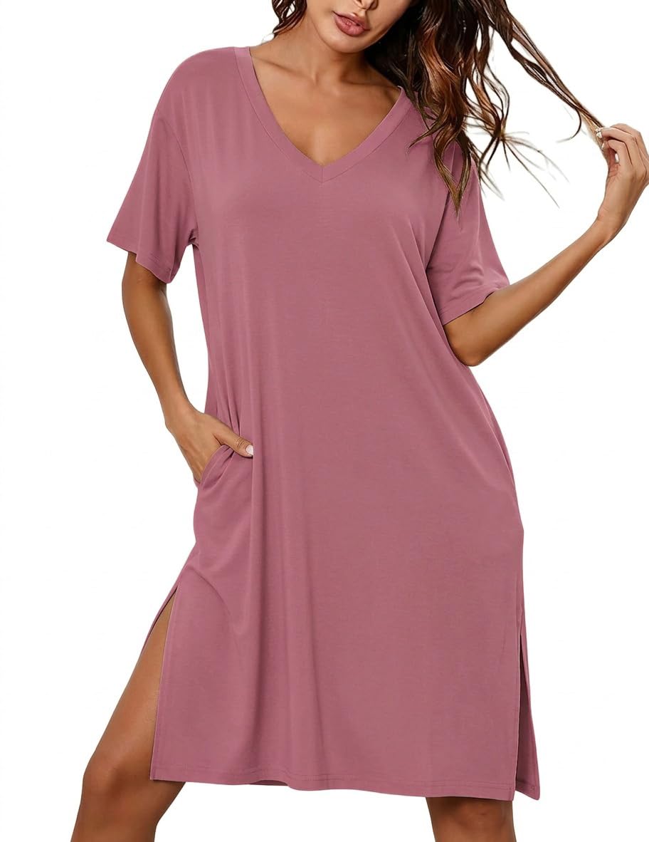 Ekouaer Womens Plus Size Nightgown Bamboo Viscose Short Sleeve Sleepshirt