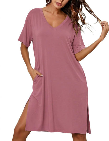 Ekouaer Womens Plus Size Nightgown Bamboo Viscose Short Sleeve Sleepshirt