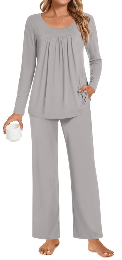 POPYOUNG Womens Pajama Set 2 Pieces Fall Pjs Comfy Sleepwear with Pockets