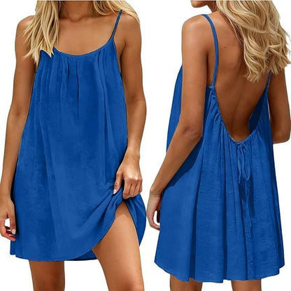 Backless Cami Dress for Women Short Mini Backless Dress Sleeveless Cami Lounge Dress Above Knee House Dress