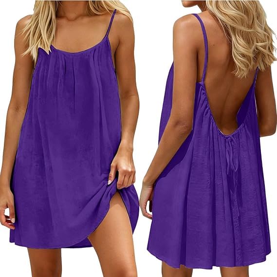 Backless Cami Dress for Women Short Mini Backless Dress Sleeveless Cami Lounge Dress Above Knee House Dress