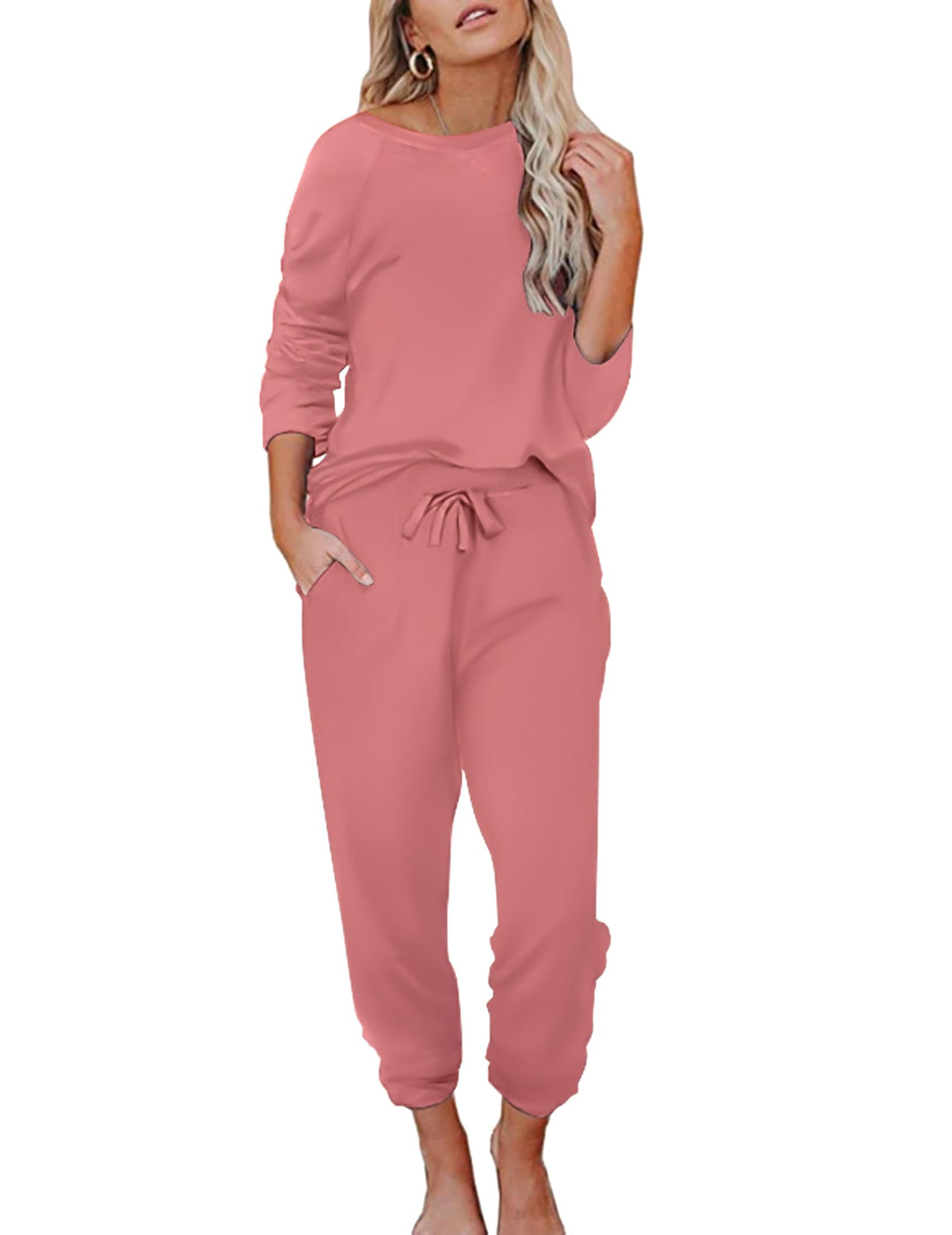 Ekouaer Womens Pajamas Set Long Sleeve Loungewear Soft Joggers with Pockets