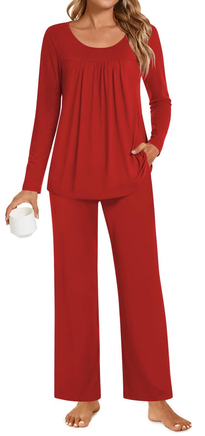 POPYOUNG Womens Pajama Set 2 Pieces Fall Pjs Comfy Sleepwear with Pockets