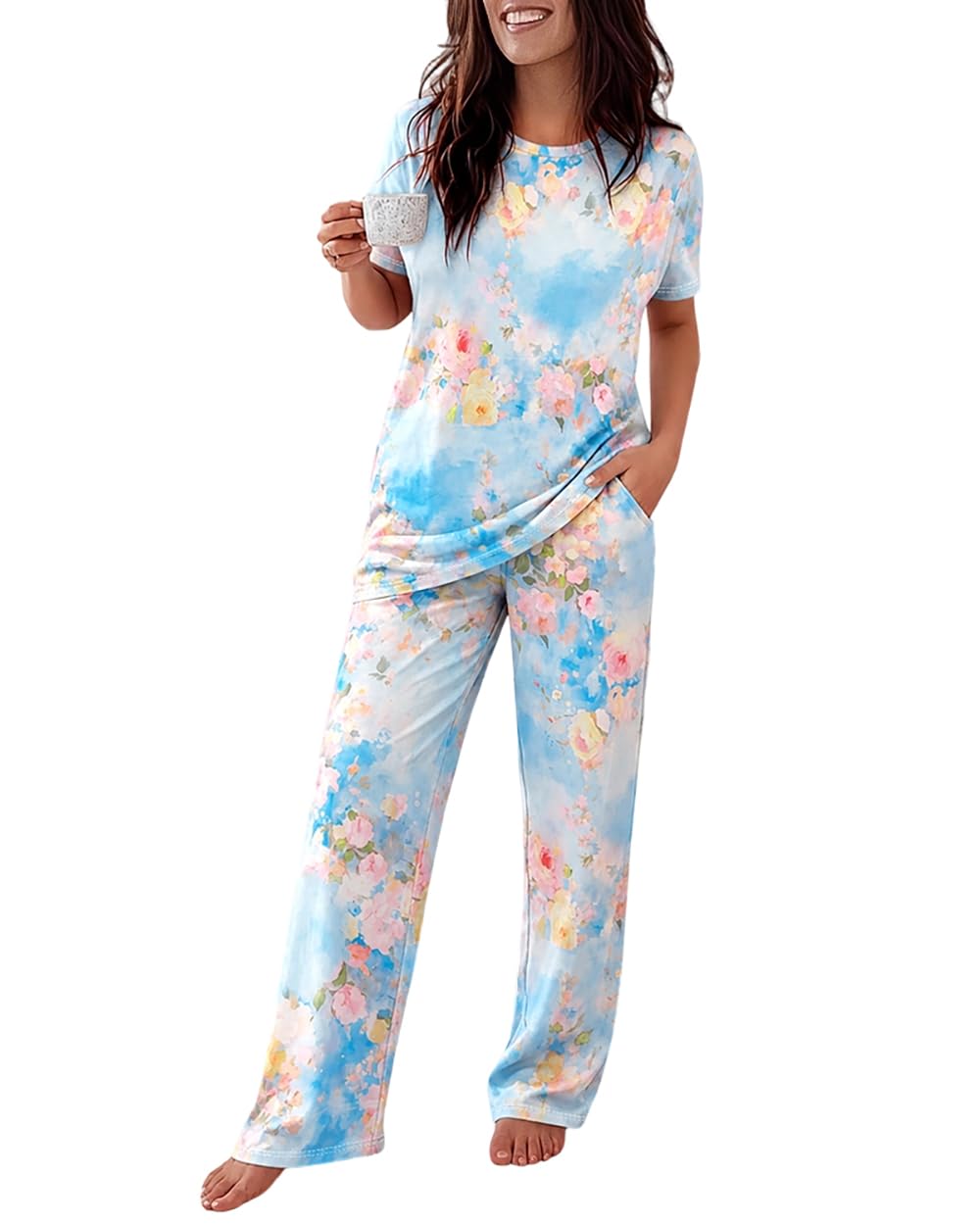CHICME Pajama Sets for Women 2 Piece Short Sleeve Lounge Pj Sets